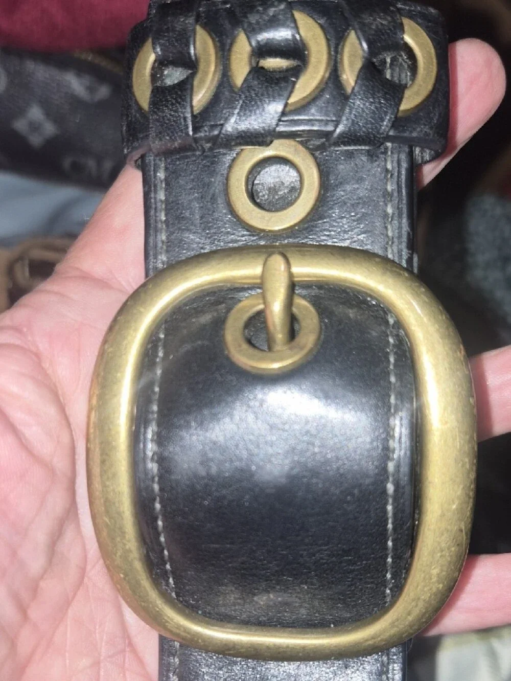 Coach Black Leather Crossbody with Brass Buckle